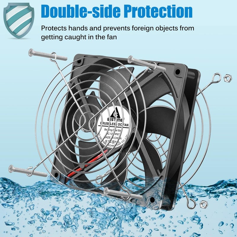 GDSTIME 120mm Waterproof Fan with Speed Controller, IP67 12V Computer Fan with AC Plug, 110V 120V 220V AC Powered Ventilation Exhaust Fans for Receiver Terrarium Biltong Box Grow Tent Cabinet Cooling - Image 5